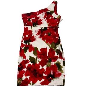 Nine West Womens one Sleeve Floral Mini Dress
Size 8 Red white green